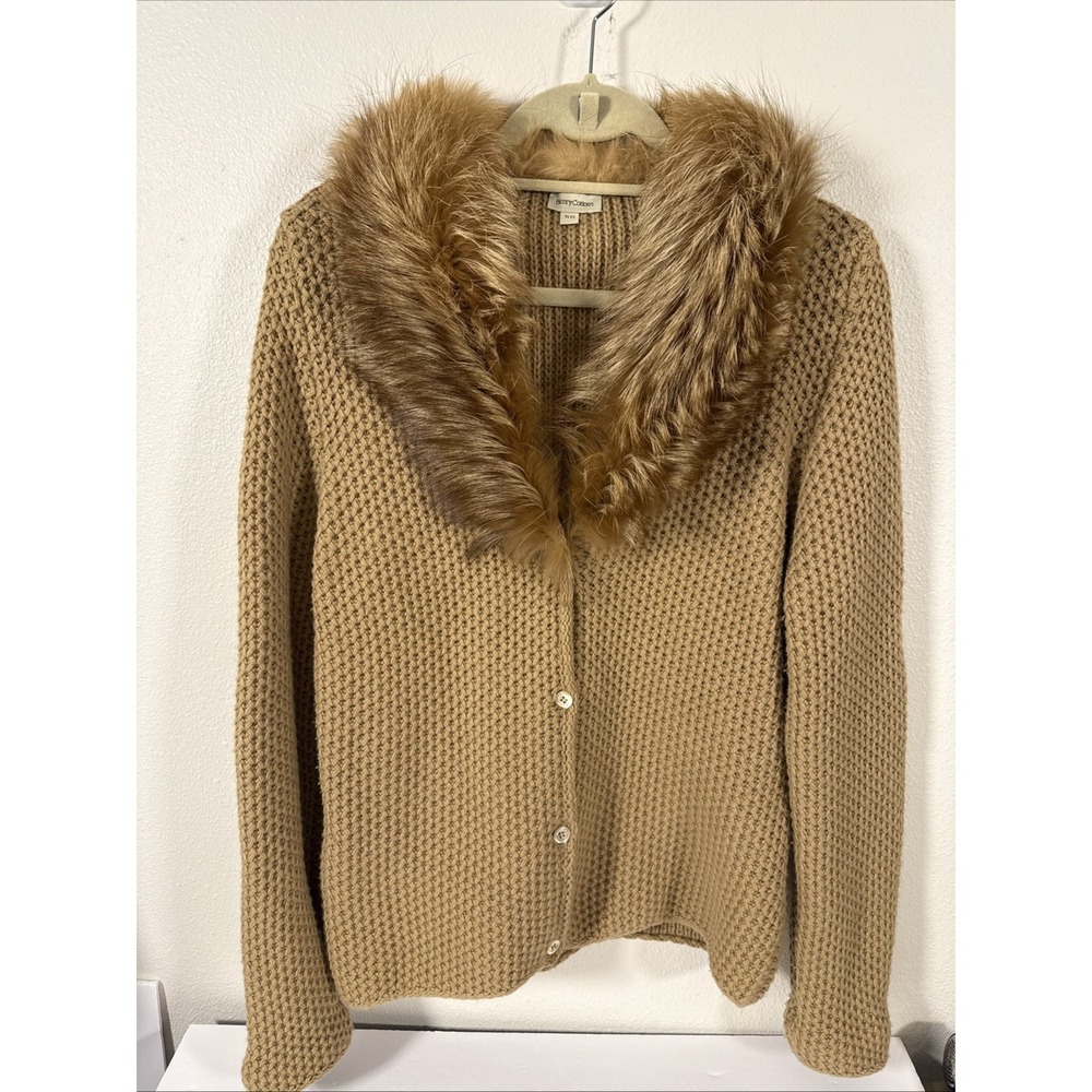 Vintage Henry‎ Cotton Cardigan Fur Collar European Size 50 L/S G2